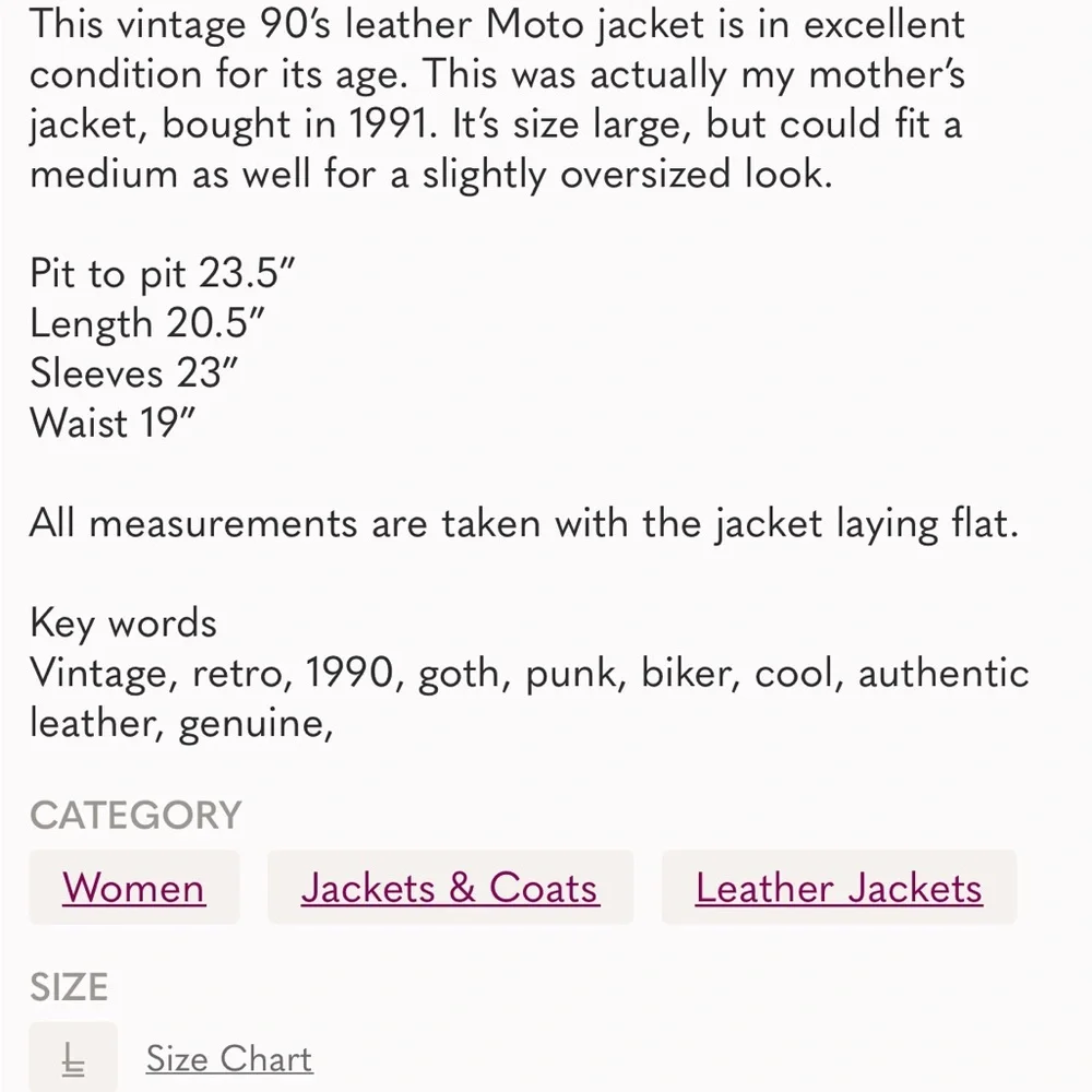 Fox Run Vintage 90’s Leather Moto Jacket Size L - Picture 7 of 7